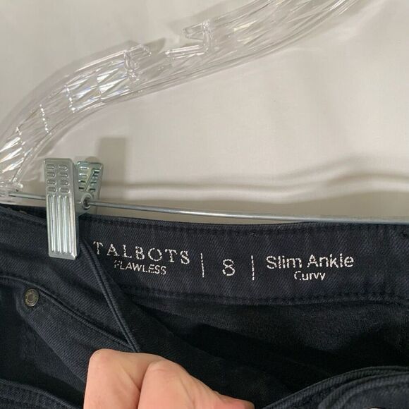 Talbots Flawless Jeans Women's 8 Black Denim Slim Ankle Curvy Mid Rise Cotton Bl - Picture 4 of 7